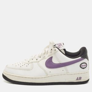 Nike White/Purple Leather Air Force 1 Low Hoops White Canyon Purple Sneakers Size 40.5