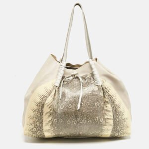 Nina Ricci Beige/Cream Leather and Lizard Ondine Cabas Tote
