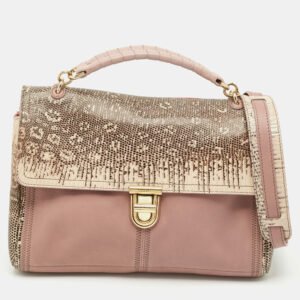 Nina Ricci Mauve Leather and Lizard Flap Top Handle Bag
