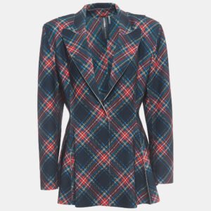Norma Kamali Multicolor Plaid Jersey Peplum Jacket L