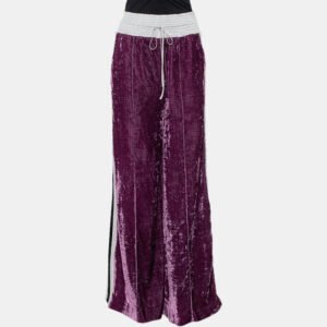 Off-White Purple Crushed Velvet Wide Leg Track Pants M