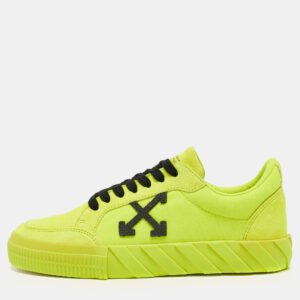 Off White Neon Yellow Canvas and Suede Vulcanized Low Top Sneakers Size 39