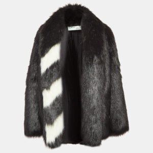 Off-White Black Faux Fur Front Open Overcoat M