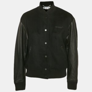 Off-White Black Wool and Leather Bomber Jacket M