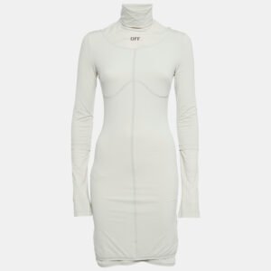 Off-White Grey Off Print Jersey Turtle Neck Bodycon Dress M