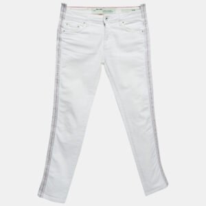 Off-White White Denim Logo Tape Detail Skinny Jeans S Waist 26"
