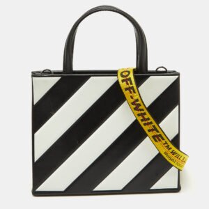 Off-White Black/White Diagonal Striped Leather Tote