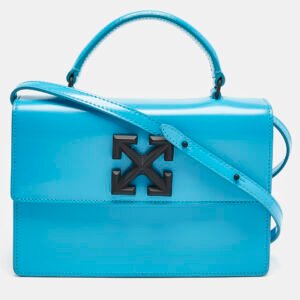 off-white blue patent leather 1.4 jitney top handle bag
