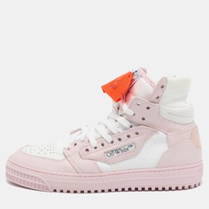 Off-White Pink/White Leather And Canvas Off Court 3.0 High Top Sneakers Size 38