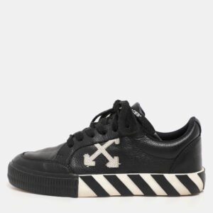 Off-White Black Leather Vulcanised Low Top Sneakers Size 37