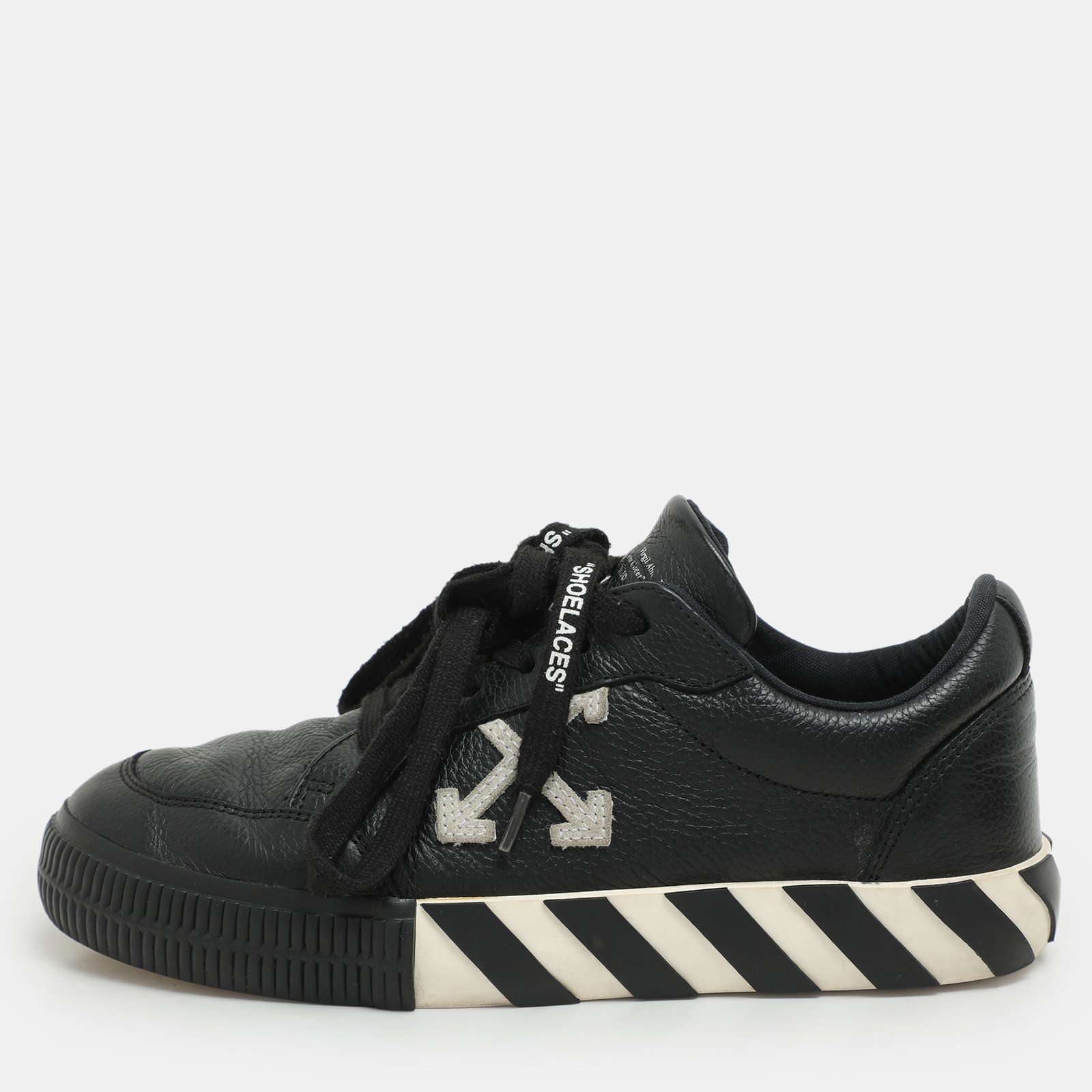 Off-White Black Leather Vulcanized Low Top Sneakers Size 37
