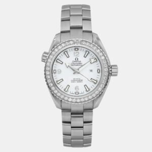 luxury-women-omega-used-watches-p1099090-001 Omega White Stainless Steel Diamond Seamaster Planet Ocean 232.15.38.20.04.001 Automatic Men's Wristwatch 37.5mm