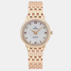 luxury-women-omega-used-watches-p1099190-002 Omega White 18K Rose Gold De Ville Prestige 424.50.27.60.05.002 Quartz Women's Wristwatch 27.4mm