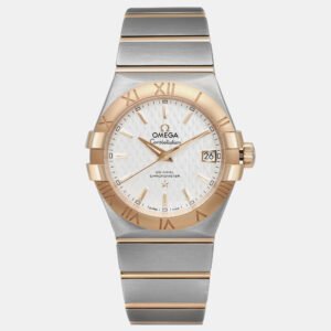 Omega White 18K Gold Stainless Steel Constellation 123.20.35.20.02.006 Automatic Women's Wristwatch 35mm
