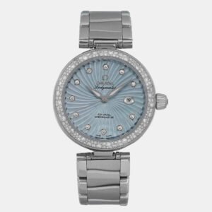 Omega Blue MOP Diamond Stainless Steel De Ville Ladymatic Automatic Women's Wristwatch 34 mm