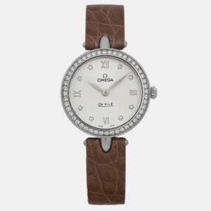 Omega Silver Diamond Stainless Steel De Ville Prestige 424.18.27.60.52.001 Quartz Women's Wristwatch 27 mm