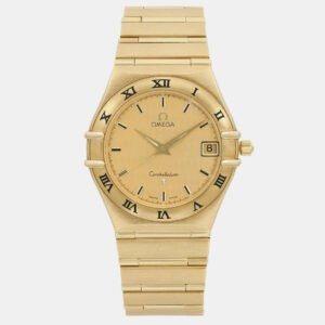 Omega Champagne 18k Yellow Gold Constellation 1112.10 Quartz Women's Wristwatch 33.5 mm