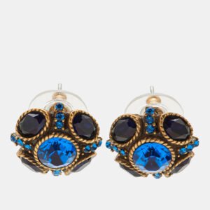 Oscar de la Renta Blue Crystal Gold Tone Stud Earrings