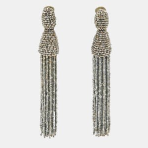Oscar de la Renta Beads Silver Tone Metal Earrings