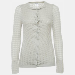 Oscar de la Renta Grey Patterned Cashmere Button Front Cardigan M