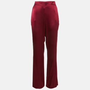 Oscar de la Renta Dark Red Satin Wide Leg Trousers M