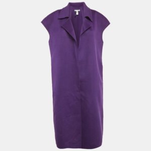 Oscar de la Renta Purple Wool Open Front Sleeveless Overcoat L