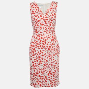 Oscar de la Renta White/Red Floral Print Cotton Sleeveless Short Dress S
