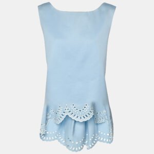 Oscar de la Renta Blue Wool Silk Top M