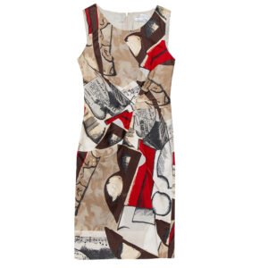 luxury-women-oscar-de-la-rentaslug-used-clothes-p424103-001 Oscar de la Renta Brown Musical Printed Cotton Sleeveless Sheath Dress S