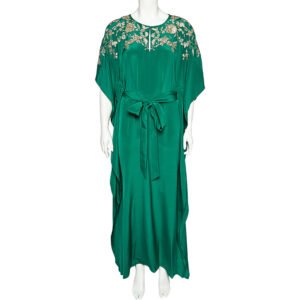 luxury-women-oscar-de-la-rentaslug-used-clothes-p532813-001-7 Oscar de la Renta Green Silk Embellished Belted Kaftan Dress M