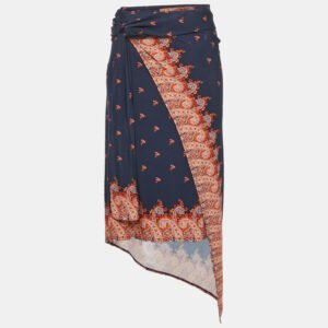 Paco Rabanne Navy Blue Floral Print Jersey Asymmetric Midi Skirt S