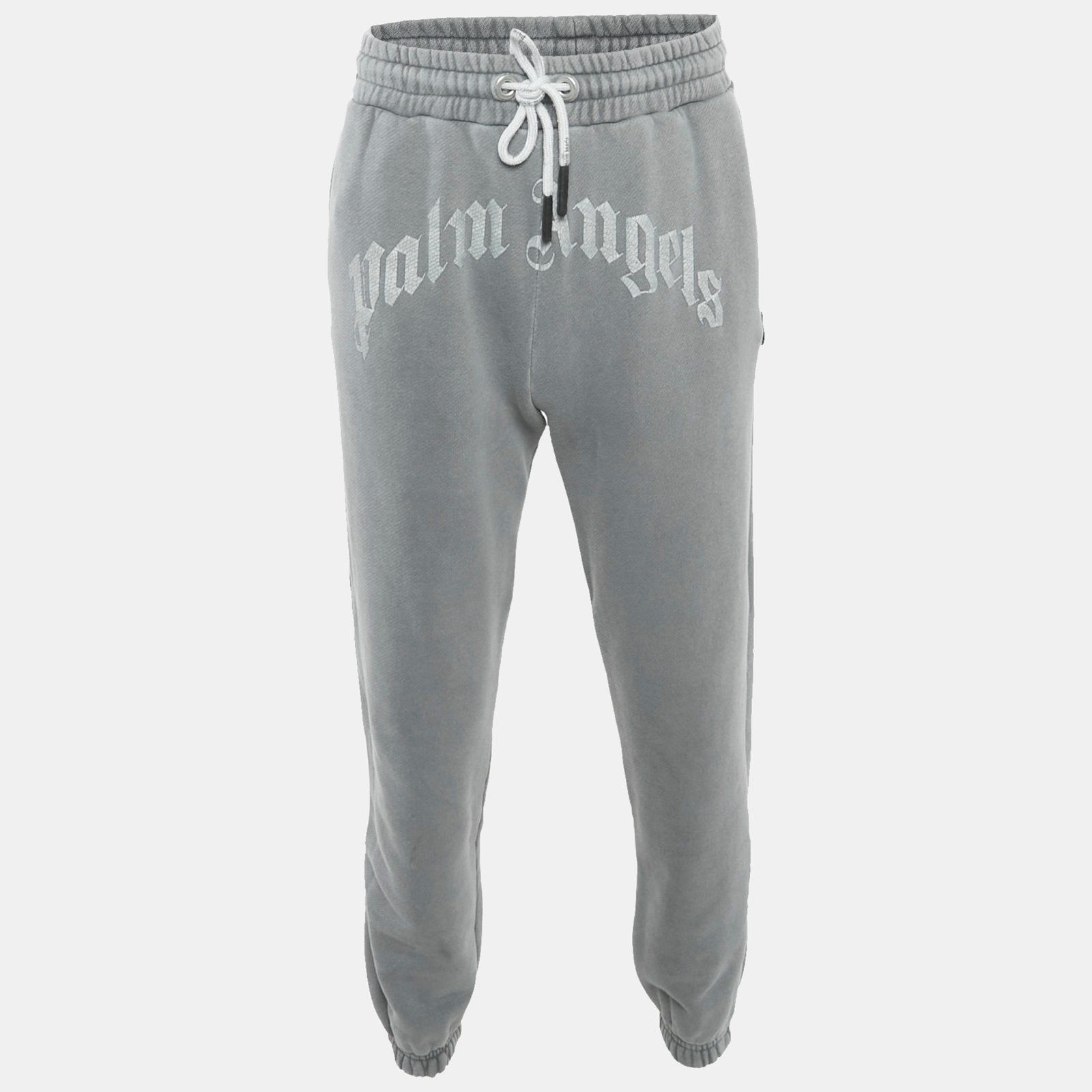 Palm Angels Grey Logo Print Cotton Knit Joggers S