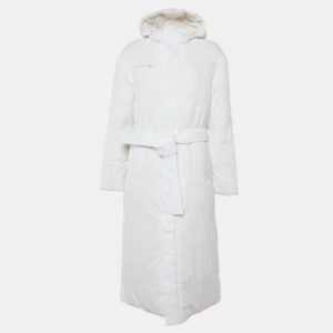 Pangaia White Nylon Flwrdwn Hooded Long Jacket M