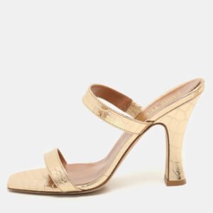 Paris Texas Gold Croc Embossed Leather Slide Sandals Size 36.5