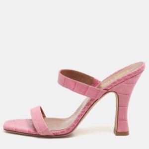 Paris Texas Pink Croc Embossed Leather Sandals Size 37
