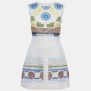 Peter Pilotto White Embroidered Crepe Sleeveless Dress M