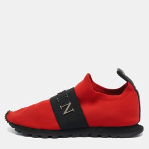 Philipp Plein Red Knit Fabric Logo Strap Slip On Sneakers Size 38