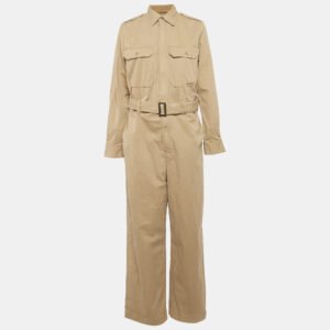 Polo Ralph Lauren Beige Gabardine Cotton Belted Jumpsuit M