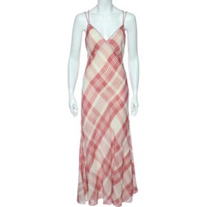 Polo Ralph Lauren Pink Checkered Cross Back Detail Maxi Dress S