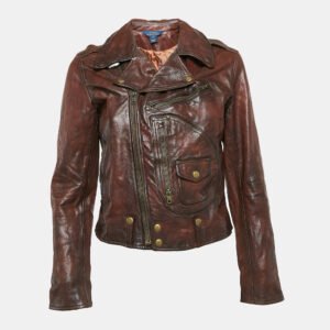 Polo Ralph Lauren Kids Brown Leather Zip-Up Jacket L 12-14 Yrs