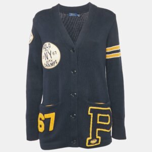 Polo Ralph Lauren Navy Blue Rib Knit Collegiate Varsity Cardigan XS