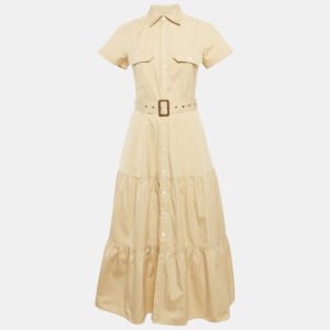 Polo Ralph Lauren Beige Belted Button Front Tiered Midi Dress S