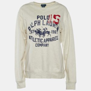 Polo By Ralph Lauren Cream Logo Print  Crew Neck Sweatshirt XL