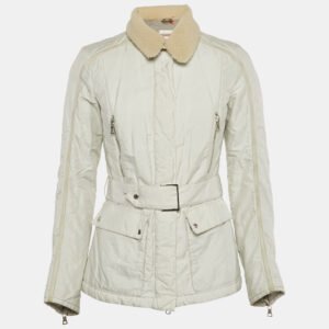 Prada White Nylon Blend Belt Detail Quilted Jacket S