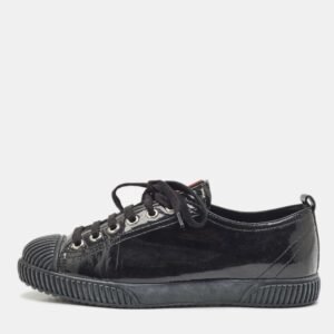 Prada Sport Black Patent Leather Low Top Sneakers Size 36.5