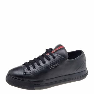 Prada Sport Black Leather Low Top Sneakers Size 35