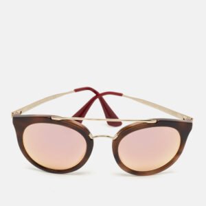 Prada Brown Mirrored SPR23S Frame Round Sunglasses
