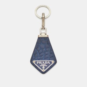 Prada Blue Crocodile Triangle Logo Key Chain