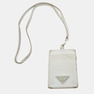 Prada White Saffiano Leather Badge Holder