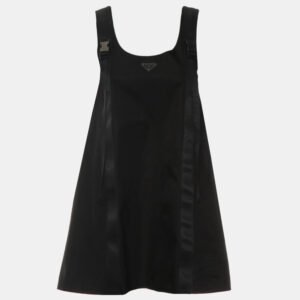 Prada Black Polyamide Re-Nylon Logo-Plaque Mini Dress IT Women 36